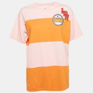 Burberry Pink/Orange Logo Applique Cotton Crew Neck T- Shirt S, Shirts & Tops - Luxury Closet catalog