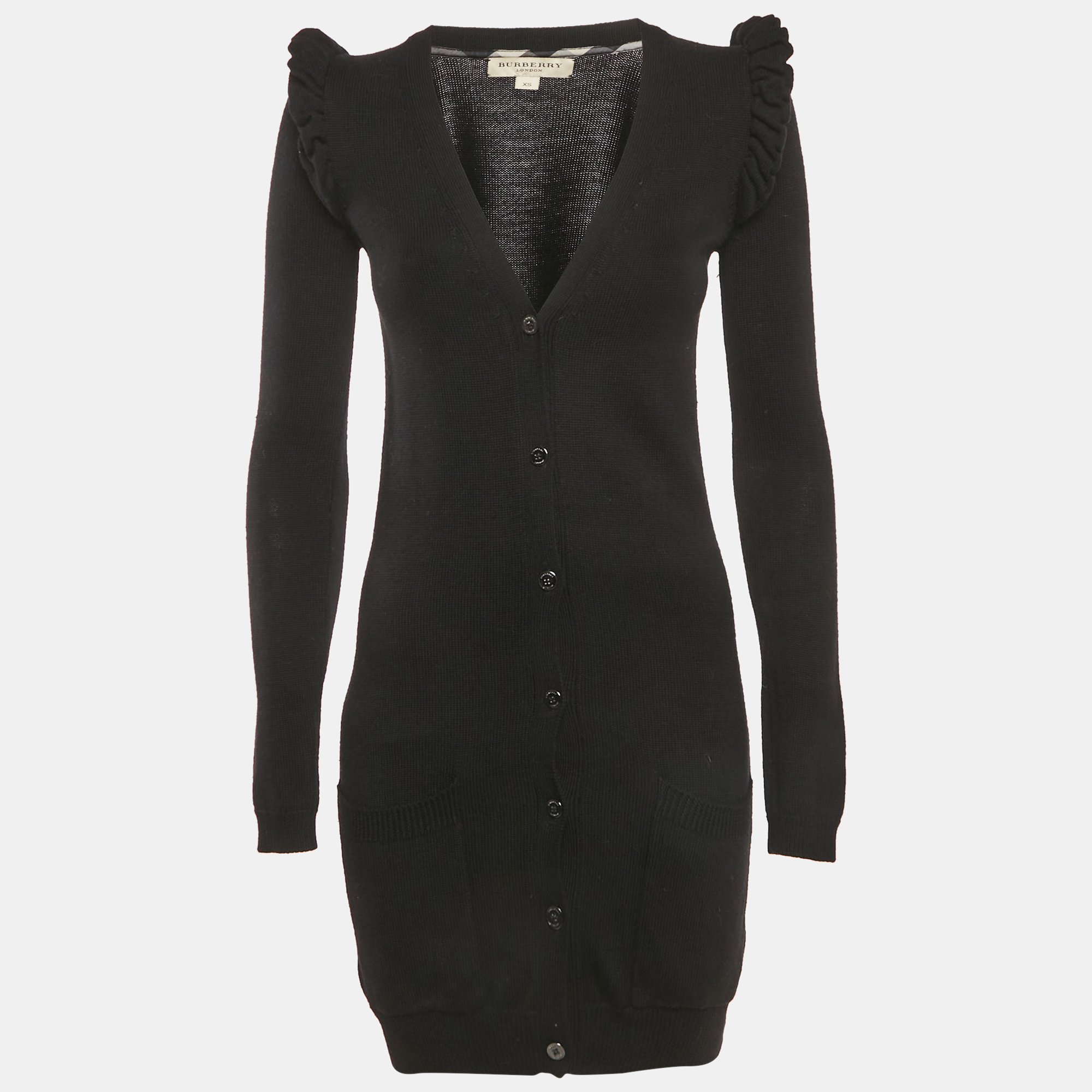 Burberry Black Rib Knit Wool Ruffled Sweater Dress XS, Dresses - Luxury Closet catalog