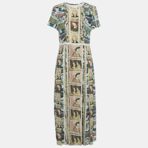 Burberry Multicolor Framed Heads Print Silk Lace Trim Maxi Dress M, Dresses - Luxury Closet catalog
