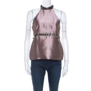 Burberry Metallic Purple Silk Blend Stud Embellished Halter Neck Top S, Shirts & Tops - Luxury Closet catalog
