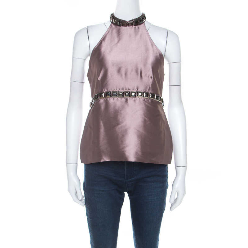 Burberry Metallic Purple Silk Blend Stud Embellished Halter Neck Top S, Shirts & Tops - Luxury Closet catalog