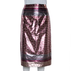 Burberry Champagne Pink Printed Lam&eacute; Pencil Skirt M, Skirts - Luxury Closet catalog