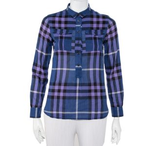 Burberry Brit Navy Blue Checkered Cotton Half Buttoned Shirt XXS, Shirts & Tops - Luxury Closet catalog