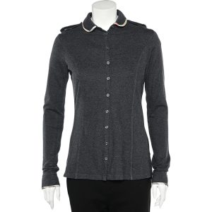 Burberry Grey Cotton Knit Long Sleeve Button Front Top M, Shirts & Tops - Luxury Closet catalog