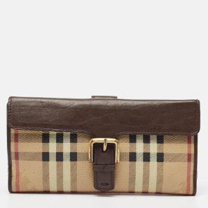 Burberry Brown/Beige Haymarket PVC and Leather Buckle Flap Continental Wallet, Wallets & Money Clips - Luxury Closet catalog