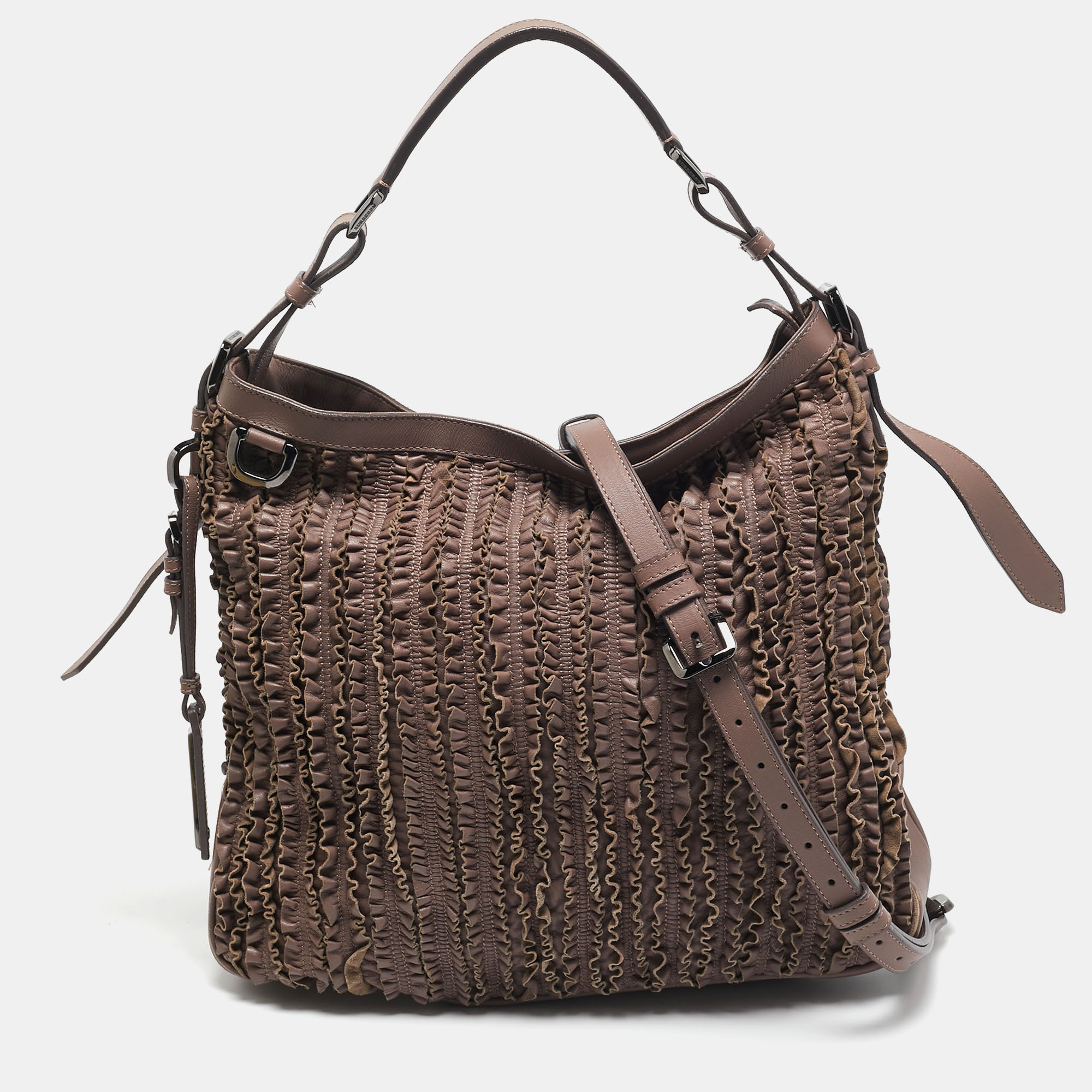 Burberry Lilac Leather Ruffled Lowry Hobo, Shoulder Bags - Luxury Closet catalog