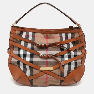 Burberry Brown House Check Canvas and Leather Small Bridle Dutton Hobo, Shoulder Bags - Luxury Closet catalog