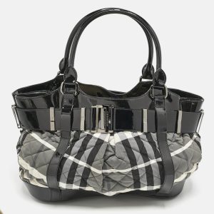 Burberry Black/Grey Check Quilted Nylon and Patent Leather Healy Tote, Tote Handbags - Luxury Closet catalog