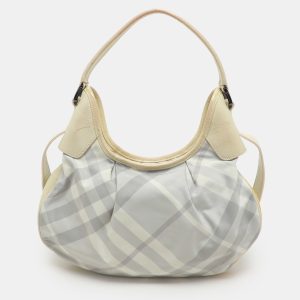 Burberry Grey/Yellow Nova Check Nylon and Patent Leather Brooklyn Hobo, Shoulder Bags - Luxury Closet catalog