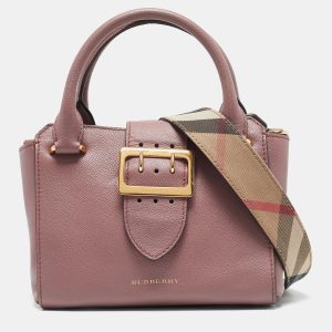 Burberry Burgundy Grained Leather Small Buckle Tote, Tote Handbags - Luxury Closet catalog