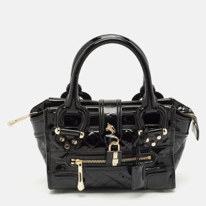 Burberry Black Quilted Patent Leather Mini Manor Tote, Tote Handbags - Luxury Closet catalog