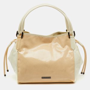 Burberry White/Beige Check Patent&nbsp;Leather Bilmore Tote, Tote Handbags - Luxury Closet catalog