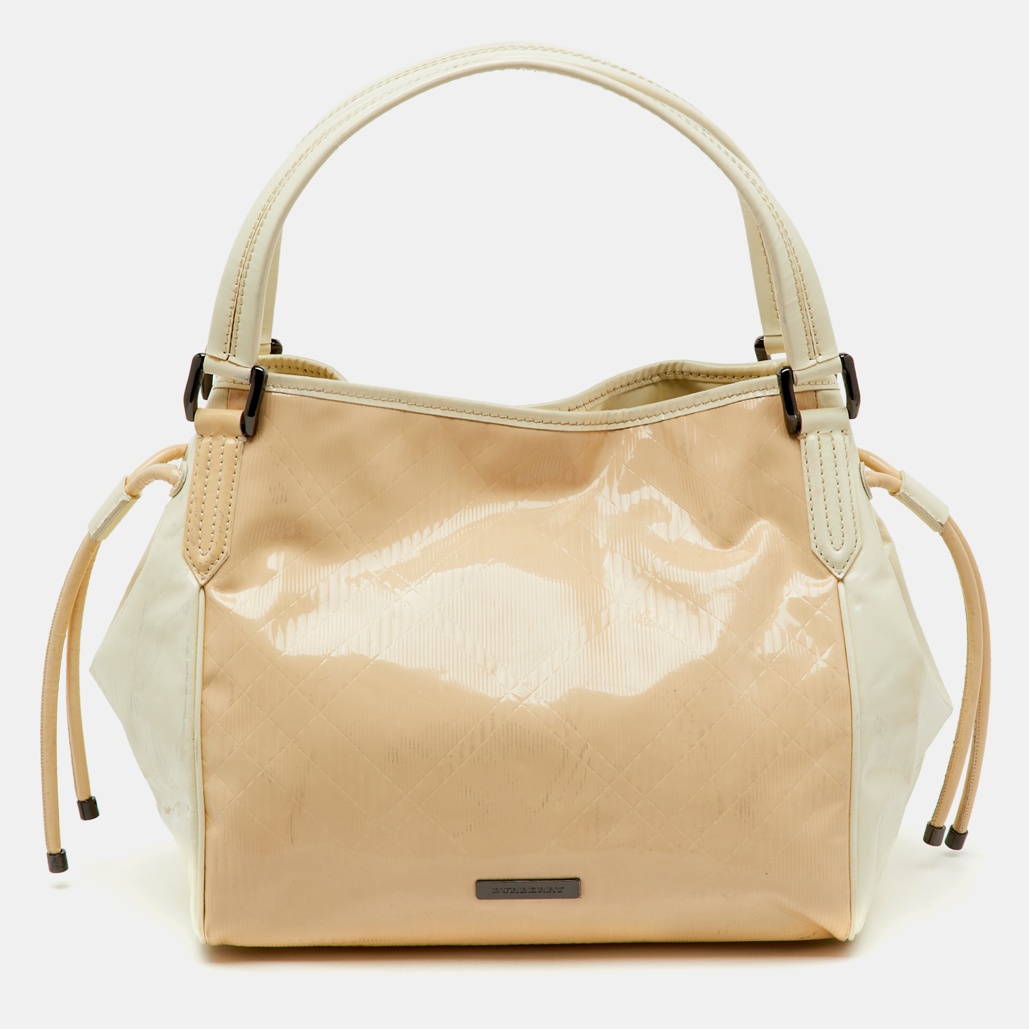 Burberry White/Beige Check Patent Leather Bilmore Tote, Tote Handbags - Luxury Closet catalog