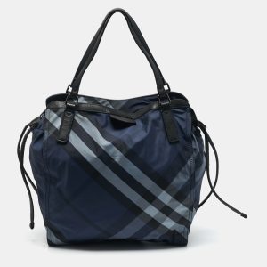Burberry Blue Mega Check Nylon and Leather Buckleigh Tote, Tote Handbags - Luxury Closet catalog