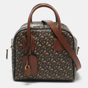 Burberry Brown TB Monogram Coated Canvas and Leather Cube Bowling Bag, Satchels - Luxury Closet catalog
