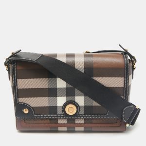 Burberry Dark Birch Brown Giant E-Check Canvas and Leather Note Crossbody Bag, Handbags - Luxury Closet catalog