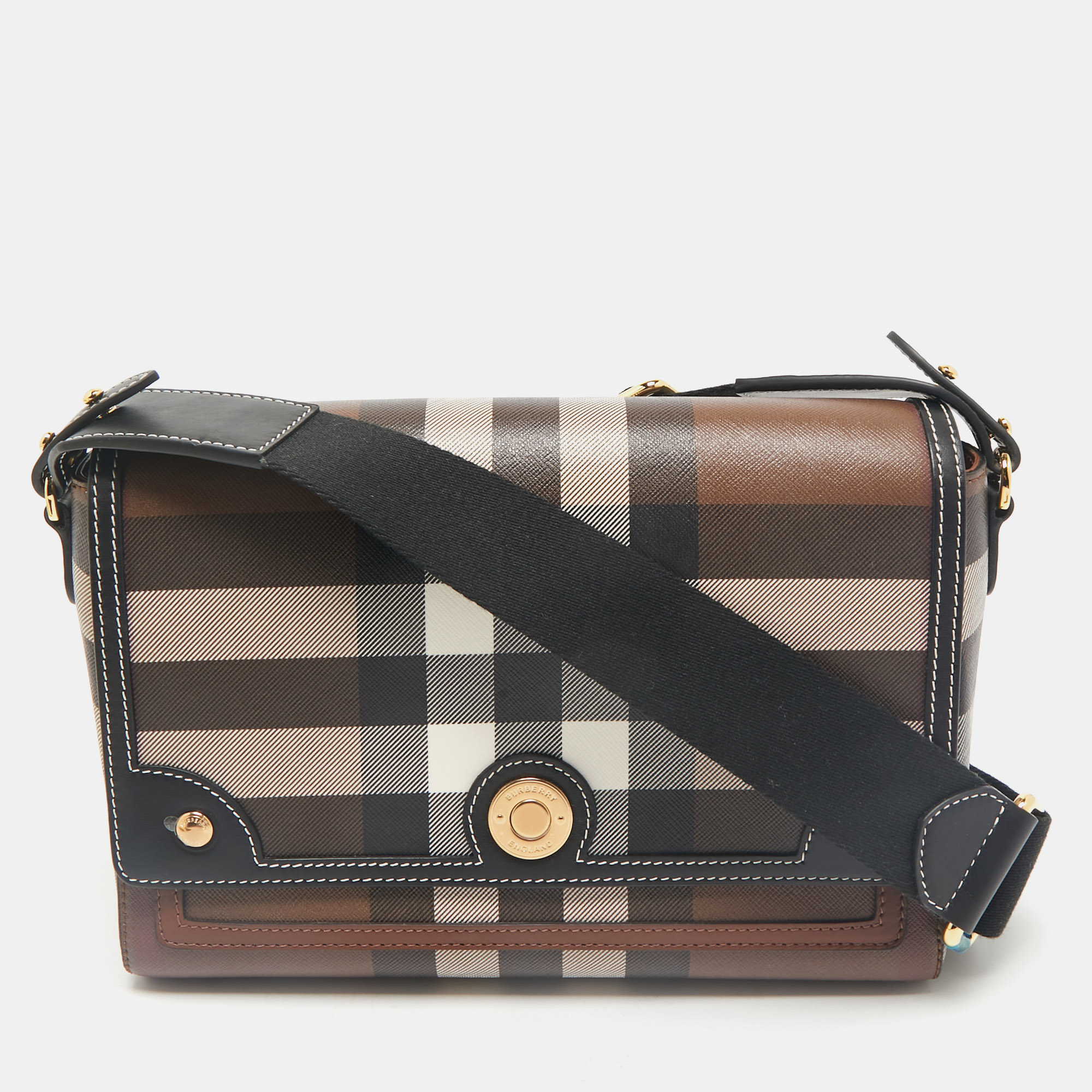 Burberry Dark Birch Brown Giant E-Check Canvas and Leather Note Crossbody Bag, Handbags - Luxury Closet catalog