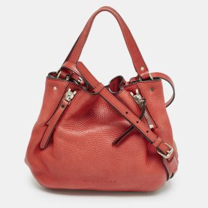 Burberry Red Leather and House Check Canvas Small Brit Maidstone Peek Bag, Tote Handbags - Luxury Closet catalog
