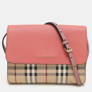 Burberry Pink/Beige Haymarket PVC and Leather Loxley Crossbody Bag, Handbags - Luxury Closet catalog