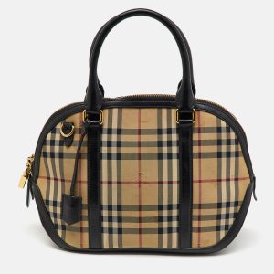 Burberry Beige/Black Haymarket Check Canvas and Leather Orchard Bowler Bag, Satchels - Luxury Closet catalog