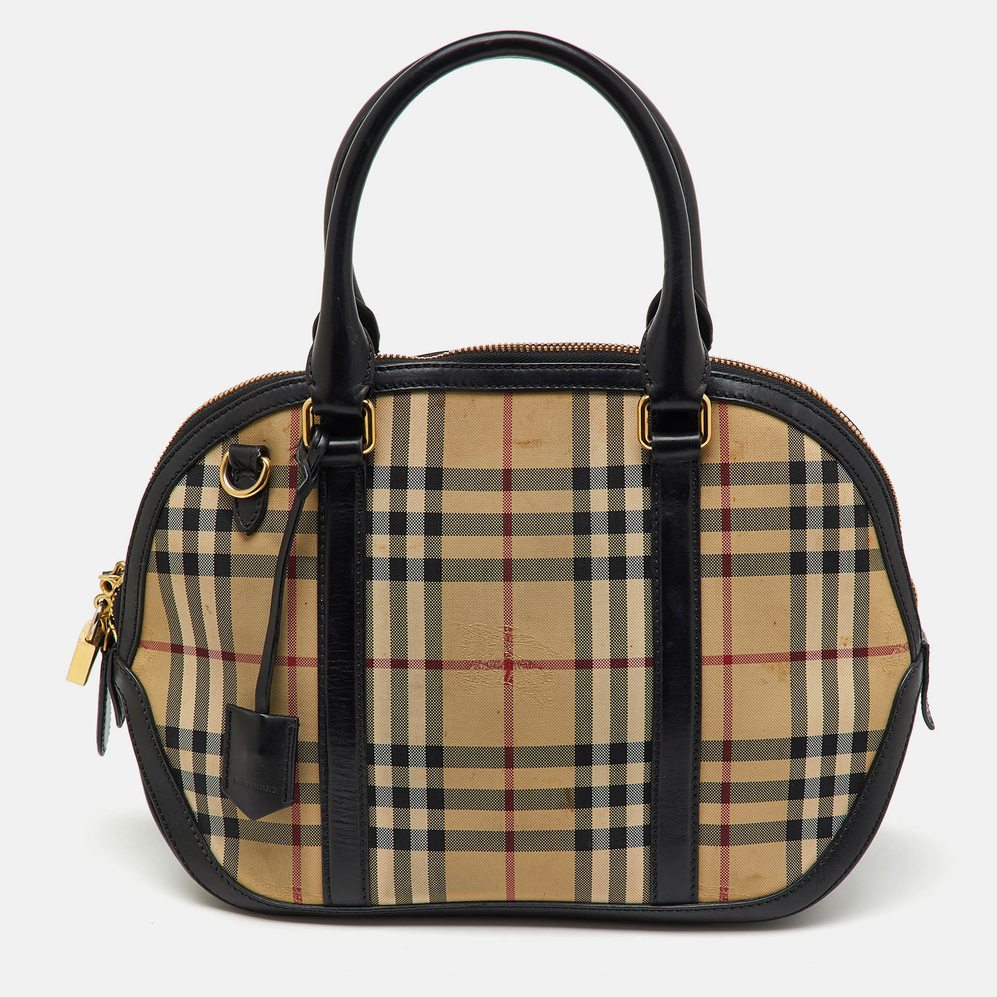 Burberry Beige/Black Haymarket Check Canvas and Leather Orchard Bowler Bag, Satchels - Luxury Closet catalog