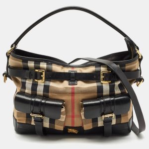 Burberry Brown/Beige House Check Canvas and Leather Double Pocket Shoulder Bag, Shoulder Bags - Luxury Closet catalog