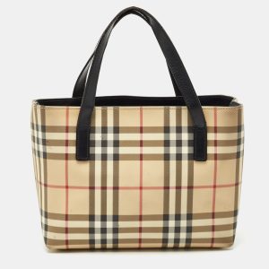 Burberry Beige/Black House Check Coated Canvas and Leather Tote, Tote Handbags - Luxury Closet catalog
