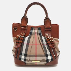 Burberry Brown House Check Canvas and Leather Bridle Whipstitch Tote, Tote Handbags - Luxury Closet catalog