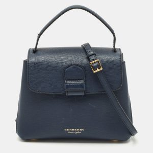 Burberry Navy Blue/Beige Leather and House Check Fabric Small Camberley Top Handle Bag, Satchels - Luxury Closet catalog