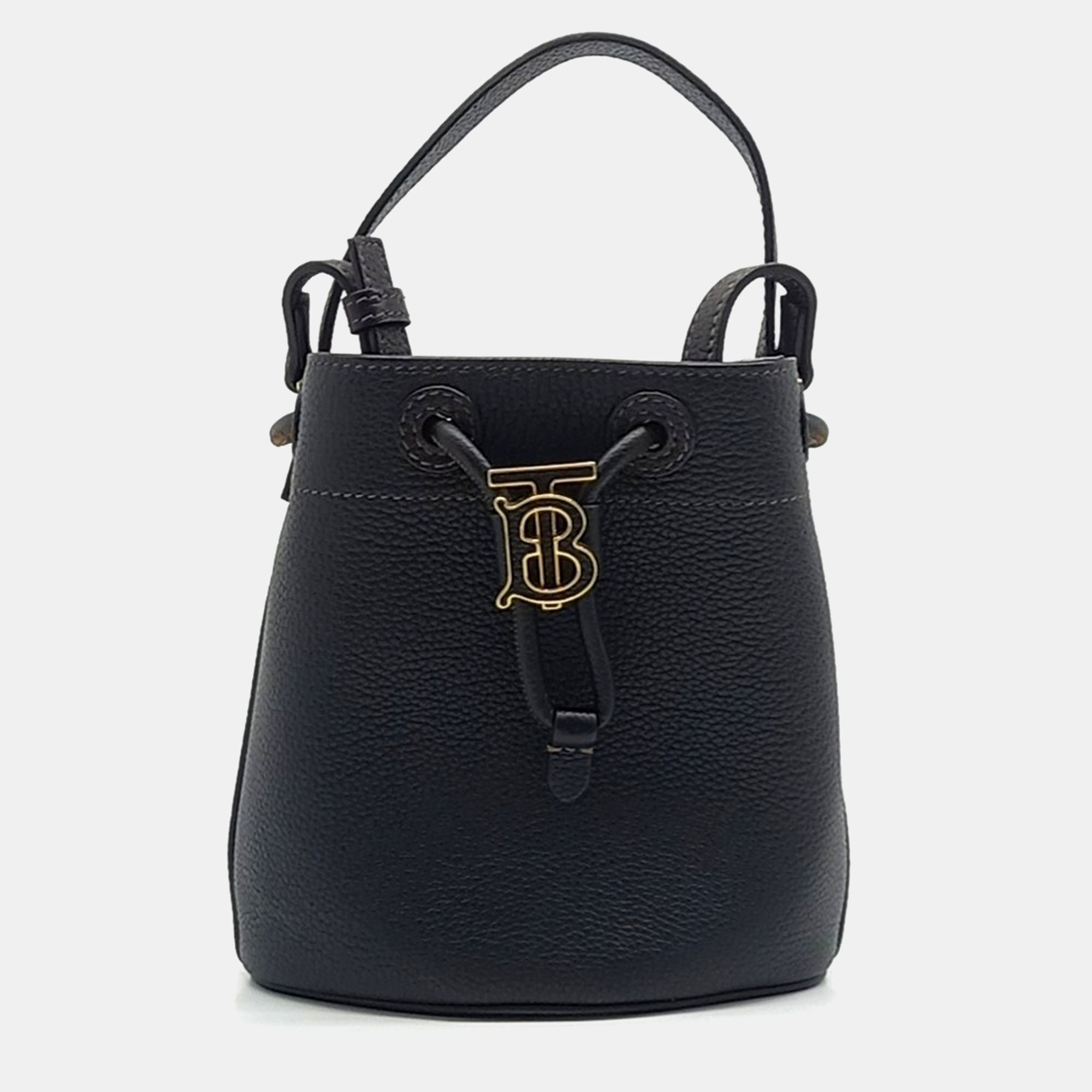 Burberry Black Leather Mini TB Bucket Bag, Handbags - Luxury Closet catalog
