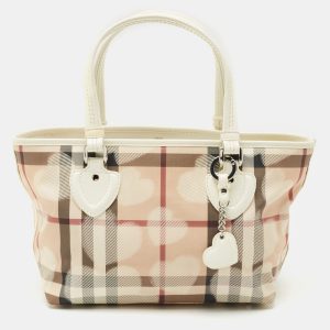 Burberry White/Beige House Check PVC and Patent Leather Open Heart Tote, Tote Handbags - Luxury Closet catalog