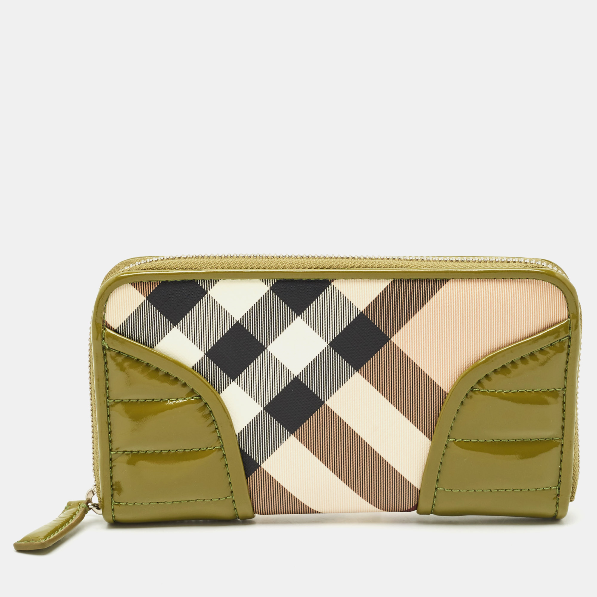 Burberry Olive Green/Beige Nova Check PVC and Patent Leather Zip Around Wallet, Wallets & Money Clips - Luxury Closet catalog