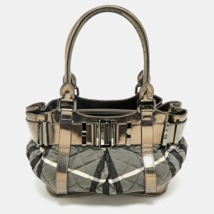 Burberry Black/Grey Beat Check Nylon and Patent Leather Small Healy Tote, Tote Handbags - Luxury Closet catalog