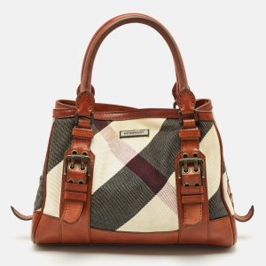 Burberry Brown Mega Check Fabric and Leather Tote, Tote Handbags - Luxury Closet catalog