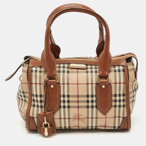 Burberry Brown/Beige Haymarket Coated Canvas and Leather Satchel, Satchels - Luxury Closet catalog