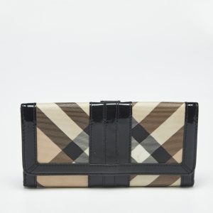 Burberry Black/Beige Nova Coated Canvas and Patent Leather Flap Continental Wallet, Wallets & Money Clips - Luxury Closet catalog