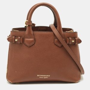 Burberry Brown/Beige House Check Fabric and Leather Small Banner Tote, Tote Handbags - Luxury Closet catalog