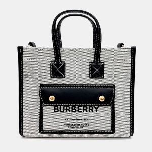 Burberry Black White Canvas and Leather Freya Mini Tote Bag, Tote Handbags - Luxury Closet catalog
