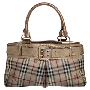 Burberry Beige/Gold Haymarket Check Coated Canvas and Leather Bridle Tote, Tote Handbags - Luxury Closet catalog