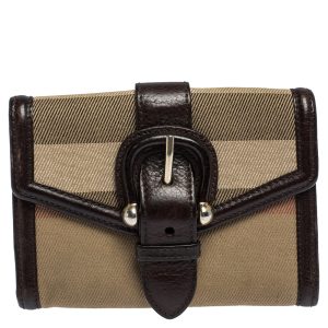 Burberry Brown/Beige Nova Check Canvas and Leather Buckle Compact Wallet, Wallets & Money Clips - Luxury Closet catalog