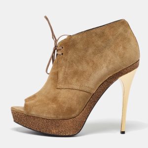 Burberry Brown Suede Peep Toe Cork Platform Booties Size 39, Boots - Luxury Closet catalog