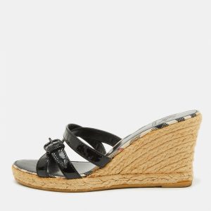 Burberry Black Patent Leather Strappy Wedge Espadrille Sandals Size 38, Sandals - Luxury Closet catalog