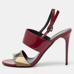 Burberry Burgundy/Beige Patent Leather and Check PVC Slingback Sandals Size 38, Sandals - Luxury Closet catalog
