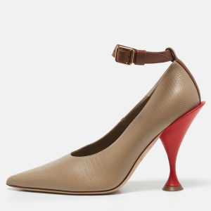 Burberry Brown Textured Leather Ankle Strap Pumps Size 40, Pumps - Luxury Closet catalog