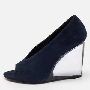 Burberry Blue Suede Reyard Wedge Pumps Size 36.5, Pumps - Luxury Closet catalog