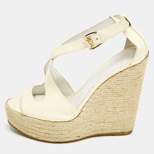 Burberry Cream Patent Peep Toe Wedge Espadrilles Sandals Size 37, Sandals - Luxury Closet catalog