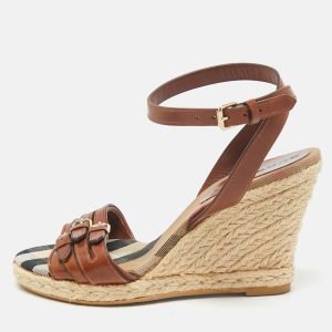 Burberry Brown Leather Nova Check Wedge Sandals Size 38, Sandals - Luxury Closet catalog