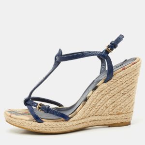 Burberry Navy Blue Leather Espadrille Wedge Sandals Size 38, Sandals - Luxury Closet catalog