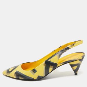 Burberry Yellow/Black Printed Leather Morson Slingback Pumps Size 41, Pumps - Luxury Closet catalog