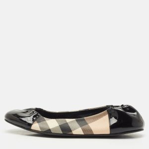 Burberry Black Patent Leather And Nova Check Canvas Scrunch Ballet Flats Size 38, Flats - Luxury Closet catalog
